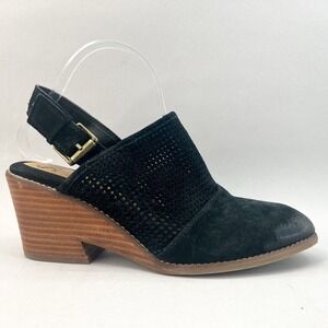 Sofft‎ Womens 8.5M Sabie Sandals Shoes Black Suede Slingback Clogs Wedge Heels